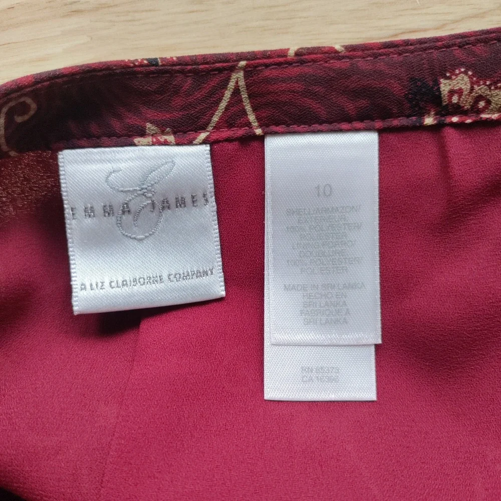 Emma James Liz Claiborne Burgundy Floral Scroll Maxi Wrap Skirt Size 10 EJMU1154